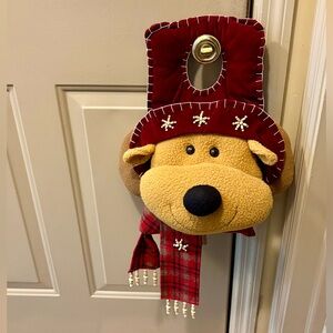 🫎🧣 Vintage Rustic Plaid Scarfed Moose Wine Tan Door Knob Hanger 🧣🫎